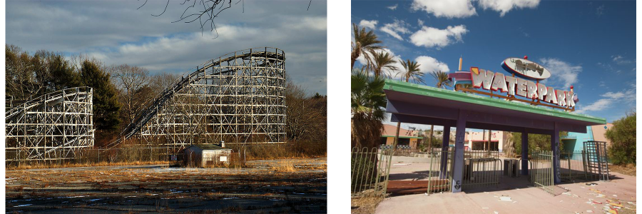 Pictures of an abandoned roller coaster and abandoned waterpark