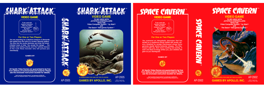 Video game box cover art for Shark Attack and Space Cavern
