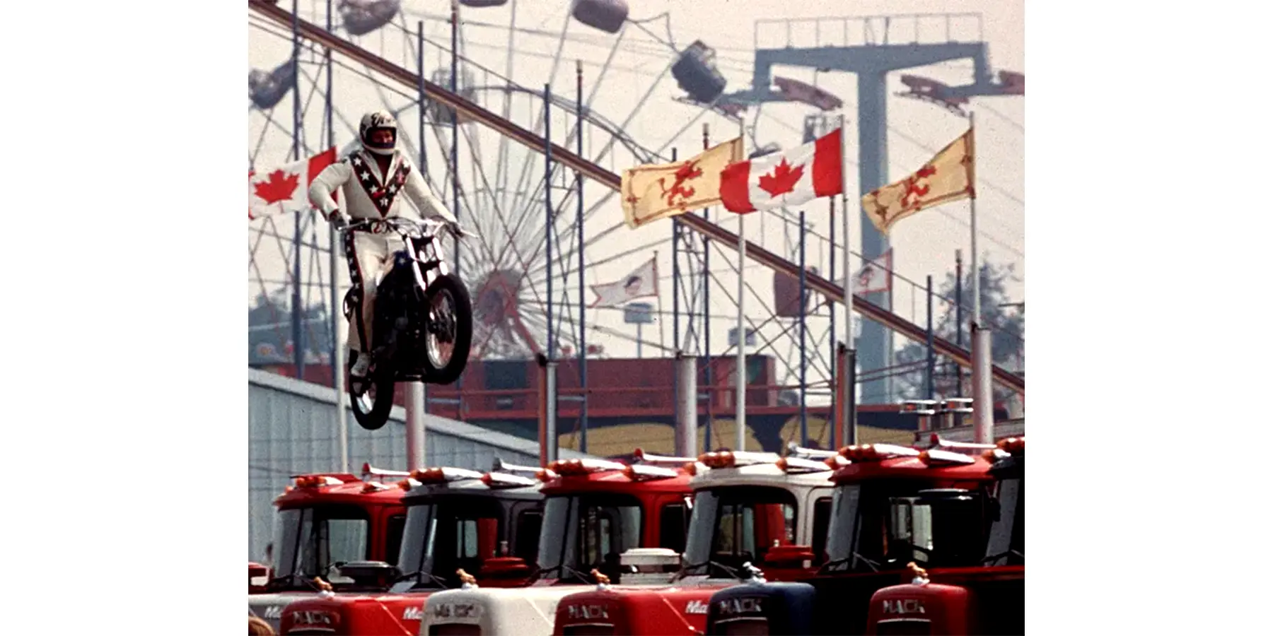 Photo of Evel Knievel jumping buses