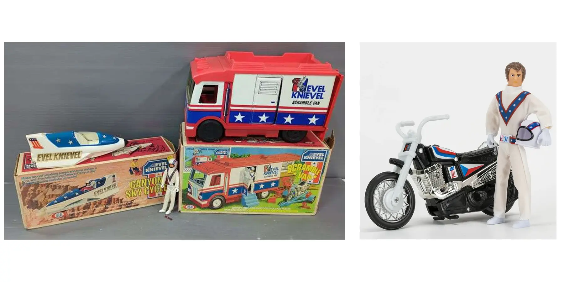 Photo of Evel Knievel Scramble Van and Canyon Sky Cycle toys