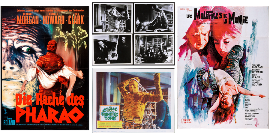 The Curse of the Mummy's Tomb posters, including German and French versions