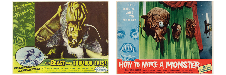 Lobby cards for The Beast With 1,000,000 Eyes and How to Make a Monster