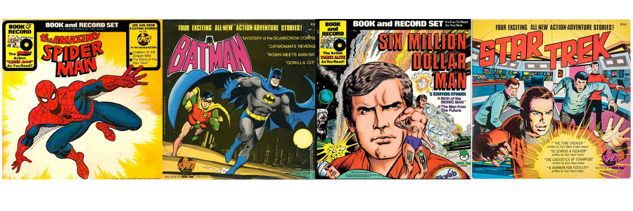 Power Records of Spider Man, Bat Man, Six Million Dollar Man, and Star Trek