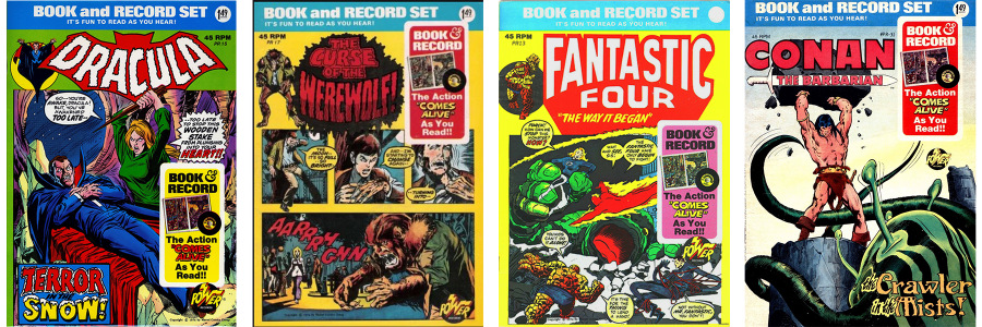 Power Records for Dracula, The Curse of the Werewolf, Fantastic Four, and Conan the Barbarian