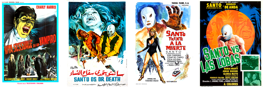 Posters for Santo In the Treasure of Dracula, Santo vs. Doctor Death, Santo Faces Death, and Santo vs. Las Lobas
