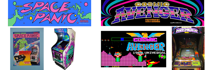 Images of Universal arcade games for Space Panic and Cosmic Avenger