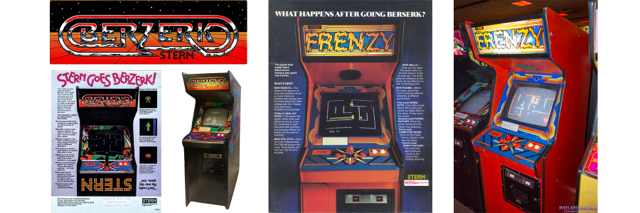 Images of Stern Electronics arcade games for Berzerk and Frenzy