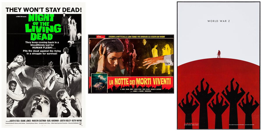 Posters for Night of the Living Dead and World War Z